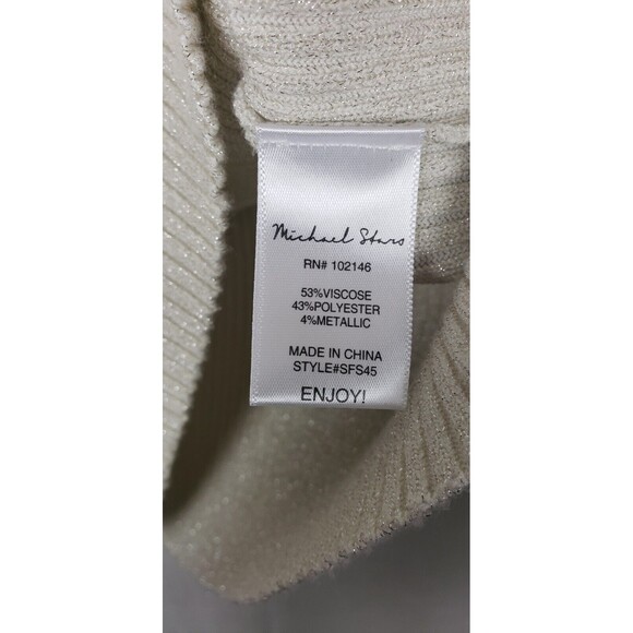 Michael Stars Tank Top M Mock Neck Beige Tan Ribbed Metallic Party Holiday - Picture 3 of 5